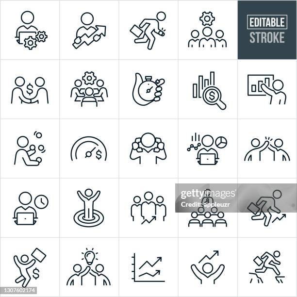 stockillustraties, clipart, cartoons en iconen met dunne lijnpictogrammen voor bedrijfsproductiviteit - bewerkbare lijn - kunde