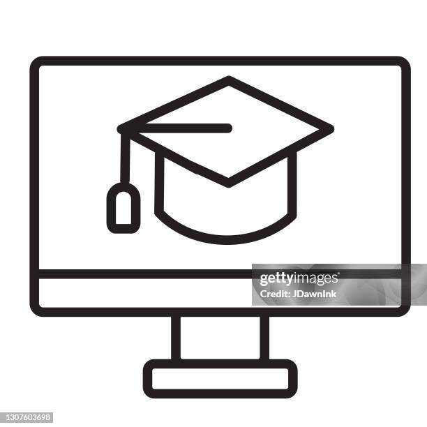 modern e-learning and education online graduation icon concepts thin line style - editable stroke - virtual teaching stock illustrations