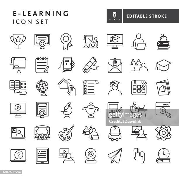 modern e-learning and education icon concepts thin line style - editable stroke - lecture stock illustrations