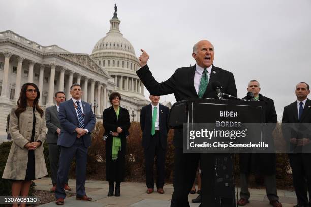 Rep. Louie Gohmert speaks during a news conference with members of the House Freedom Caucus about immigration on the U.S.-Mexico border outside the...