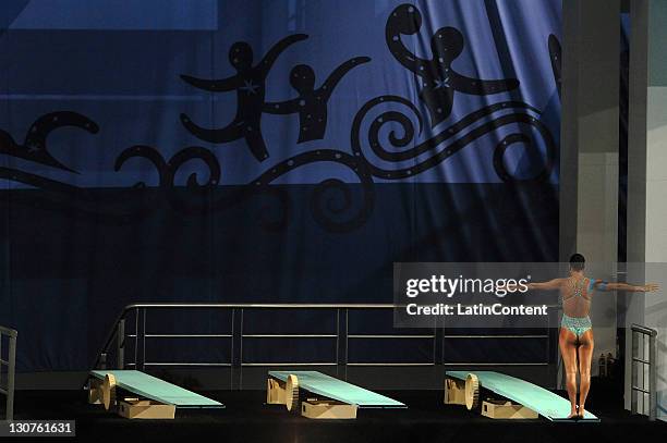 Diana Pineda of Colombia during the Women's 3m trampoline diving final in the 2011 XVI Pan American Games at Scotiabank Aquatic Center on October 28,...