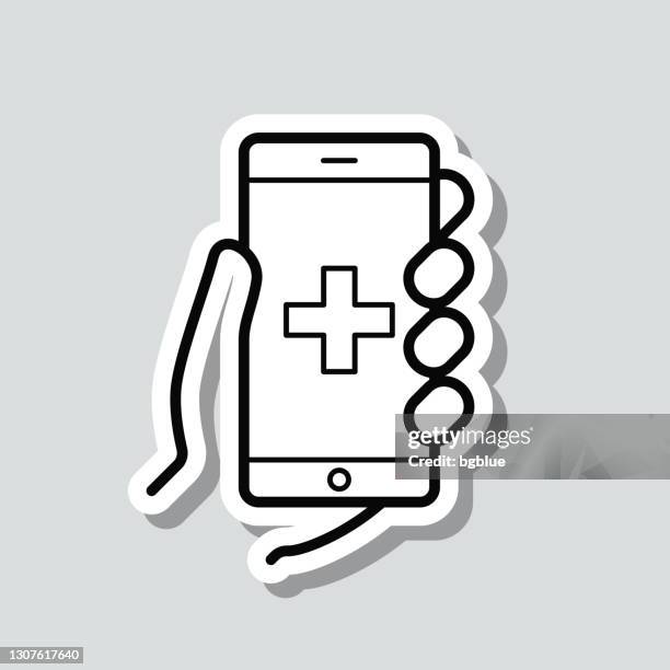 emergency call. icon sticker on gray background - panic button vector stock illustrations