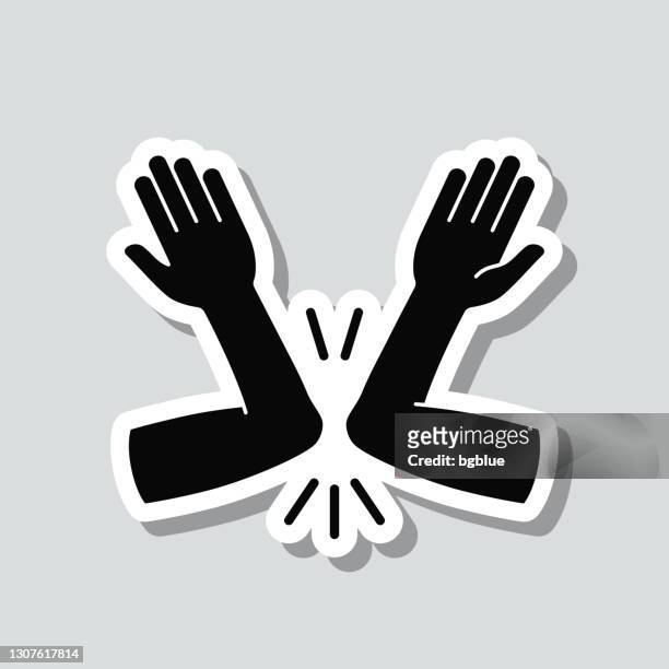 greeting with elbow bump. icon sticker on gray background - 3d french stock illustrations