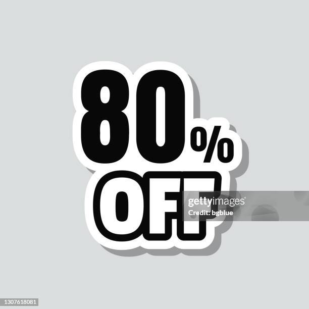 80 percent off (80% off). icon sticker on gray background - number 80 stock illustrations