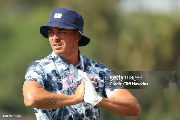 Rickie Fowler of the United States looks on from the range during the pro-am prior to The Honda Classic on March 17, 2021 in Palm Beach Gardens,...