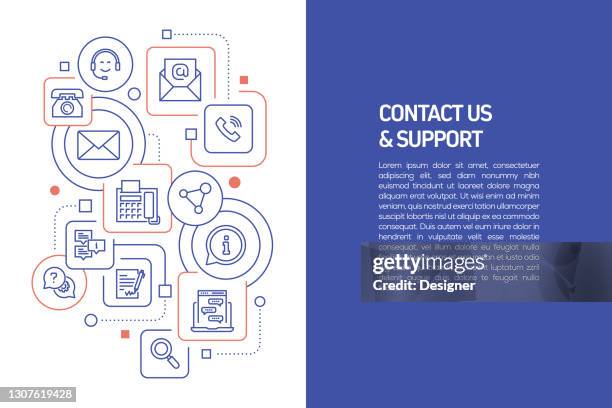 contact us and support concept, vector illustration of contact us and support with icons - contact us stock illustrations