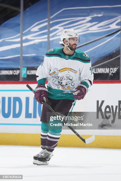 Adam Henrique of the Anaheim Ducks skates against the Colorado Avalanche at Ball Arena on March 16, 2021 in Denver, Colorado.