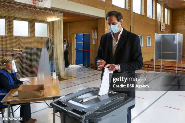 Leader Wopke Hoekstra is seen casting his vote at a polling station on March 17, 2021 in Bussum, Netherlands during the 2021 Dutch General Election....