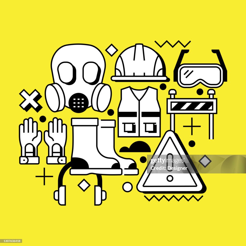Safety Line Designs Work Safety Related Line Design Style Web Banner High-Res Vector ...