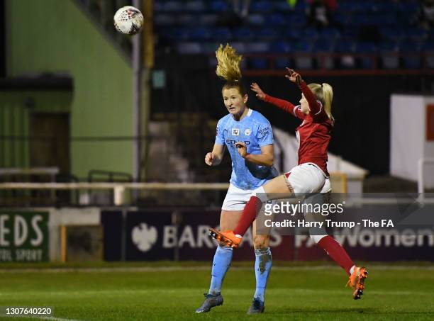 Sam Mewis of Manchester City scores their team's third goal during the Barclays FA Women's Super League match between Bristol City Women and...