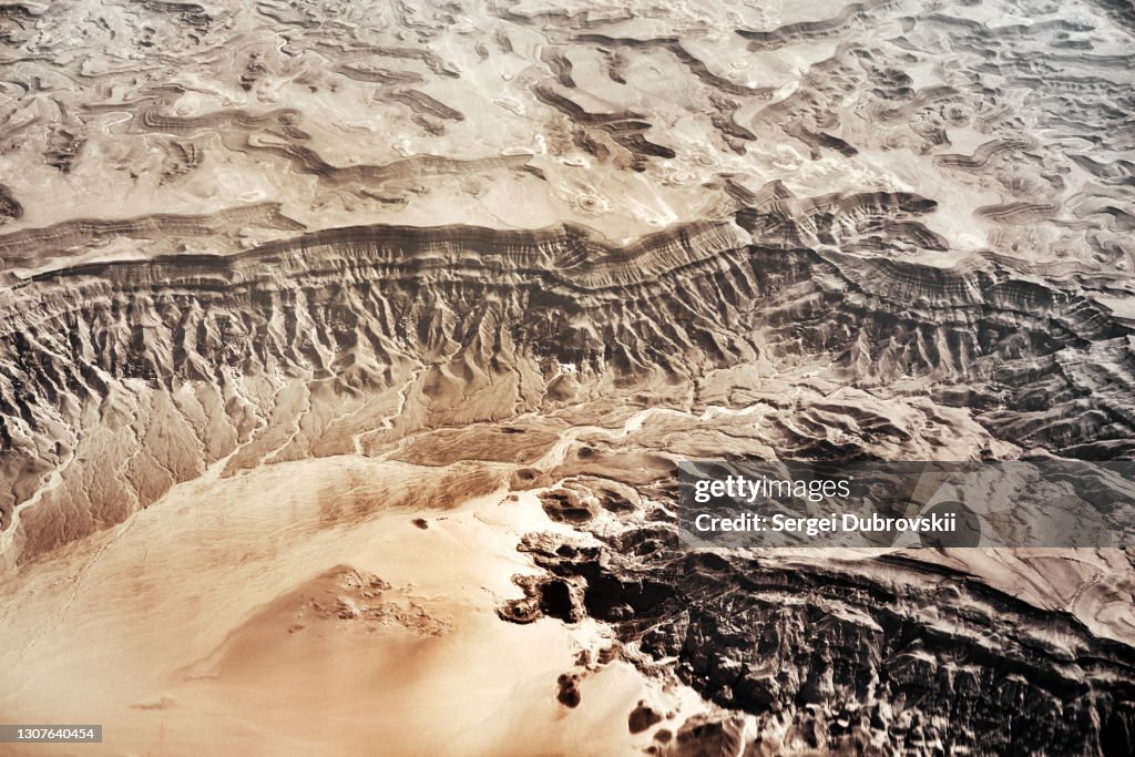 Aerial view of mountains and desert in Sinai Peninsula, Egypt