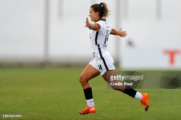 Tamires Dias De Britto celebrates scoring the first goal of her team during a semifinal match of Women's Copa CONMEBOL Libertadores 2020 between...