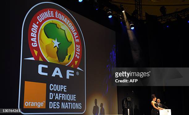 The logo of the Africa Cup of Nations 2012 is seen on a giant screen during the draw ceremony for the upcoming CAF 2012 competition, in Malabo, on...