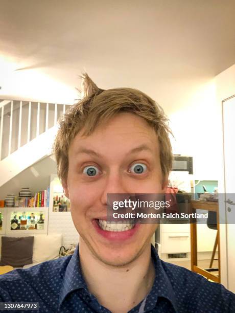 selfie of a young caucasian man in oslo, norway - selfie stockfoto's en -beelden