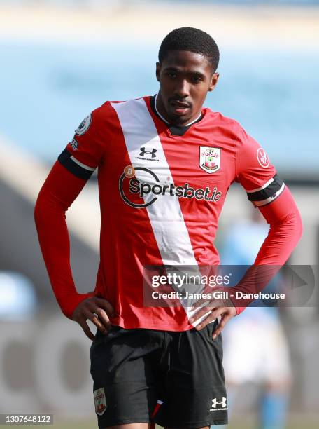 Kayne Ramsay of Southampton looks on during the Premier League 2 match between Manchester City U23 and Southampton U23 at Manchester City Football...