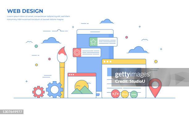 web design thin line illustration - web design and development stock illustrations