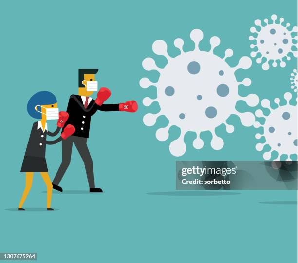 stop coronavirus - business people - defeat covid stock illustrations