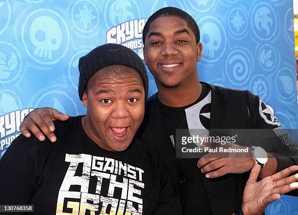 Actors Kyle Massey and Christopher Massey arrive at Skylanders Spyro's Adventure Halloween Event With Brooke Burke at The Grove on October 29, 2011...