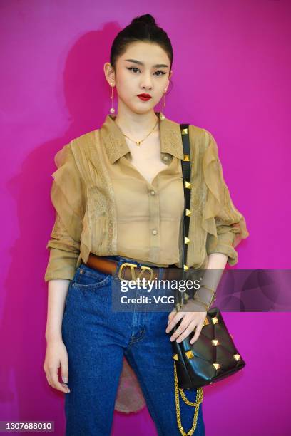 Actress Lareina Song Zu'er attends an opening ceremony of Valentino Roman Stud store on March 17, 2021 in Shanghai, China.