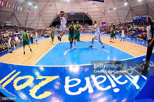 Owen Classen of Canada and Cristiano Felicio of Brazil during the Men's Basketball match between Brazil and Canada in the 2011 XVI Pan American Games...