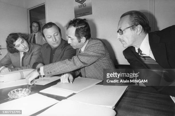 Actualisation du programme commun de La Gauche avec entre autre Maurice Herzog, Jean Kanapa et Pierre Juquin le 30 Juin 1977 à Paris, France.