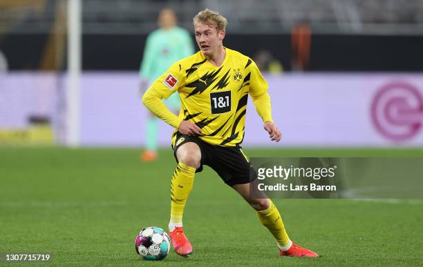 Julian Brandt of Dortmund runs with the ball during the Bundesliga match between Borussia Dortmund and Hertha BSC at Signal Iduna Park on March 13,...