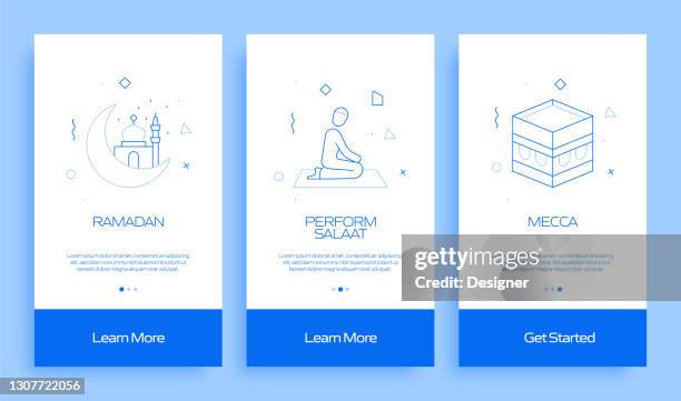 ramadan concept onboarding mobile app page screen with flat icons. ux, ui design template vector illustration - iftar stock illustrations