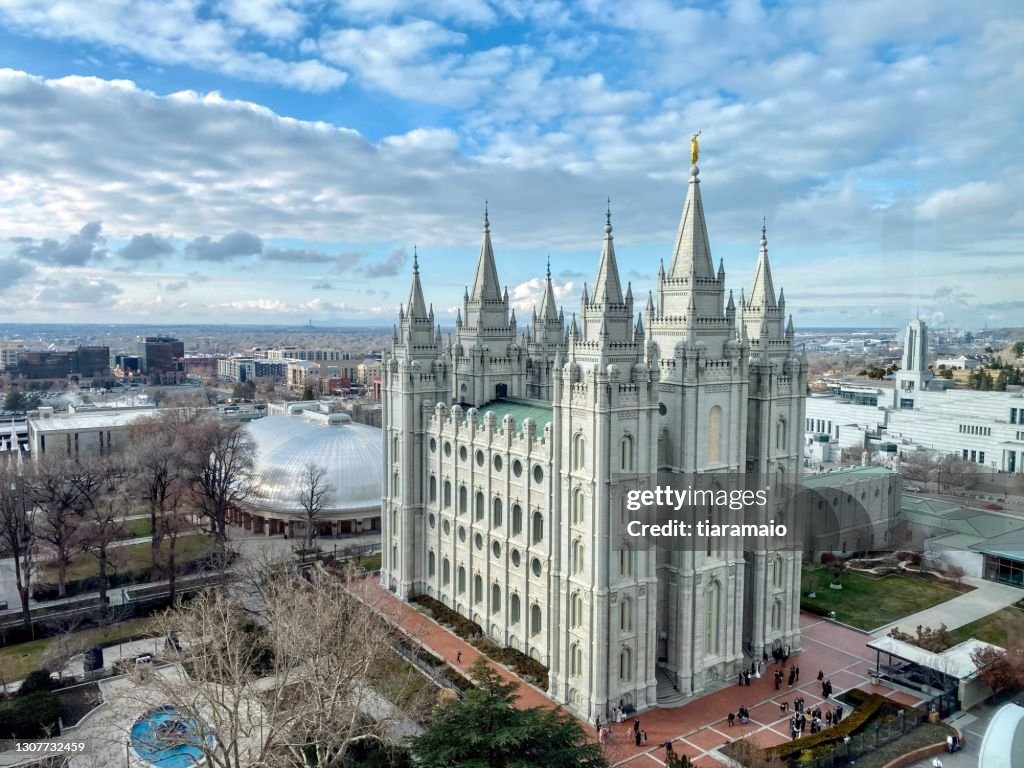Salt Lake City cityscape with Mormon Temple, Temple Square, Utah, USA