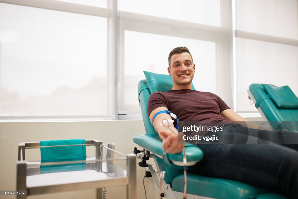Young Male Donor Donating Blood