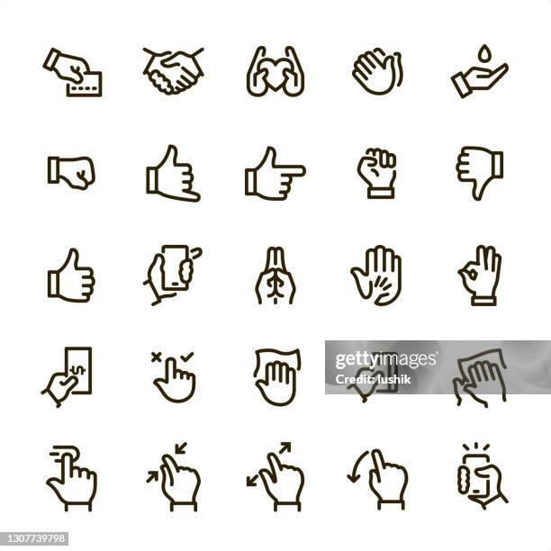 stockillustraties, clipart, cartoons en iconen met handgebaren - pixel perfect lijnpictogrammen - tapping points