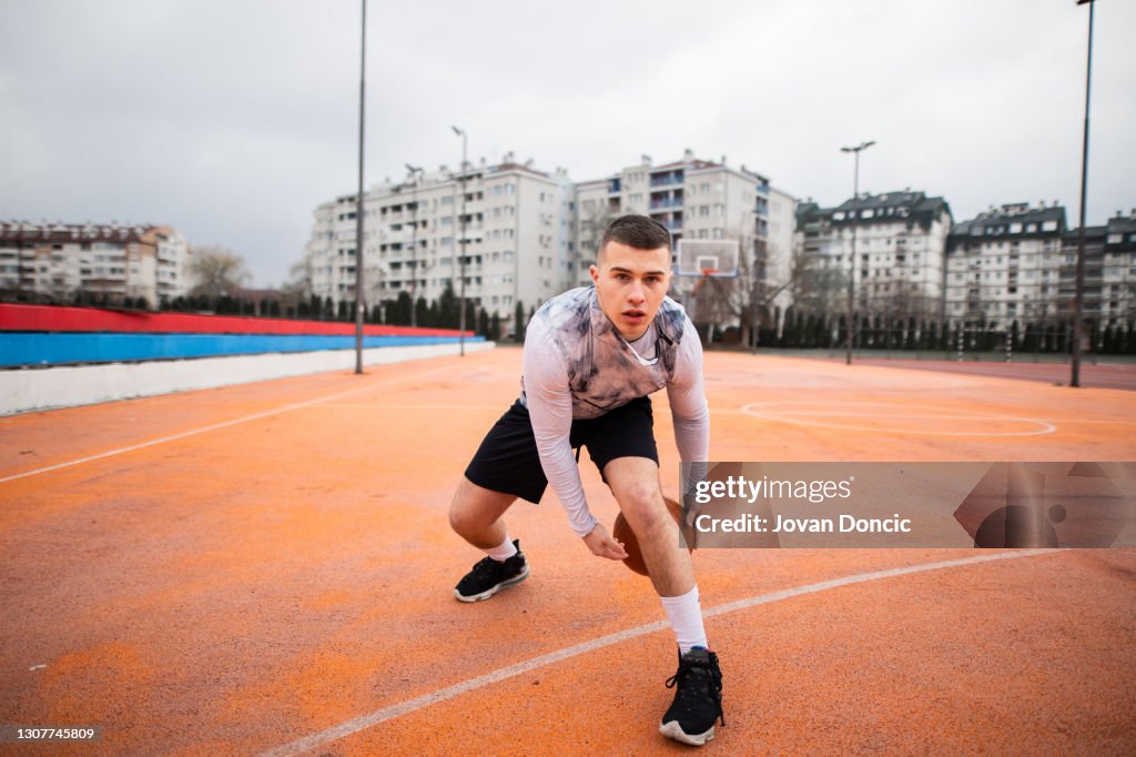 Portrait of young basketball player