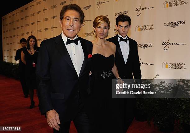 Wynn Resorts Chairman CEO Steve Wynn, wife Andrea Hissom and Nick Hissom arrive at the Andre Agassi Foundation for Education's 16th Grand Slam for...