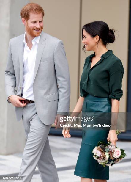 Prince Harry, Duke of Sussex and Meghan, Duchess of Sussex visit the University of Chichester's Engineering and Technology Park on October 3, 2018 in...