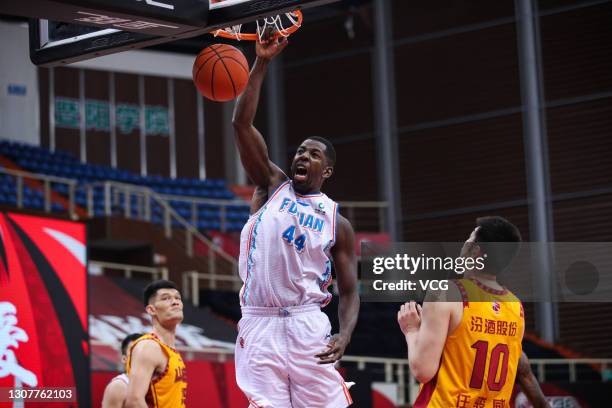 Andrew Nicholson of Fujian Sturgeons dunks during 2020/2021 Chinese Basketball Association League match between Shanxi Loongs and Fujian Sturgeons on...