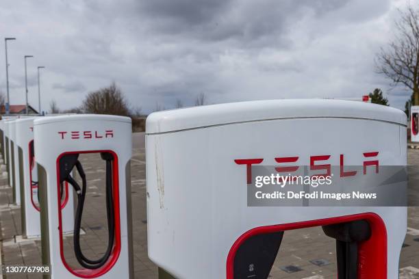 Logo on a charging station on March 17, 2021 in Ulm, Germany.