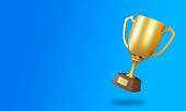 Trophy cup on blue background