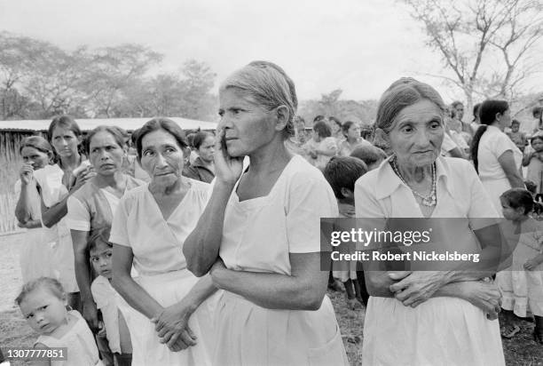 View of patients, mostly women and children, as they wait to see medical personnel at a free medical clinic , San Francisco Gotera, El Salvador,...