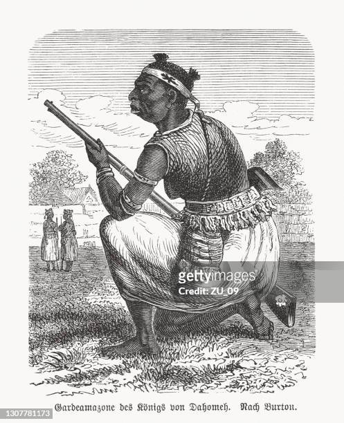 dahomey amazonen (benin, westafrika), holzstich, veröffentlicht 1893 - kingdom of dahomey stock-grafiken, -clipart, -cartoons und -symbole