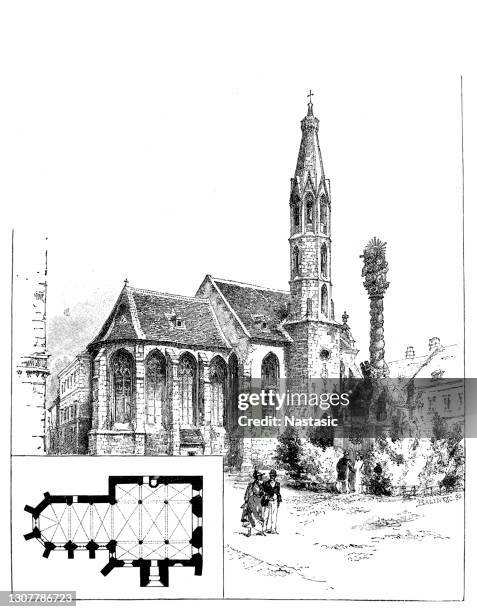 die benediktinerkirche in ödenburg - burg vajdahunyad stock-grafiken, -clipart, -cartoons und -symbole