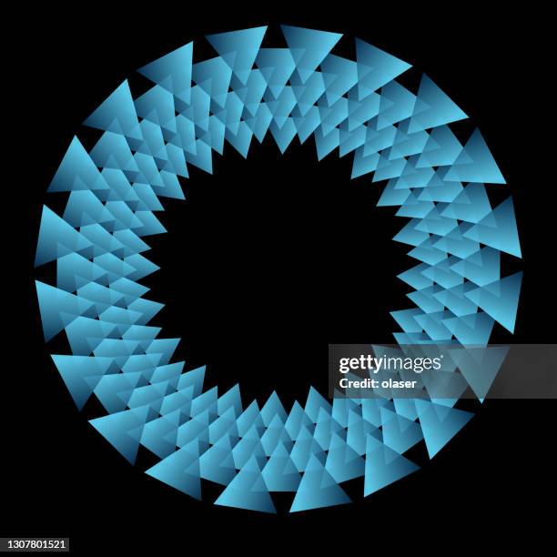 glass triangles in orbit around copy space, on black - low orbit stock illustrations