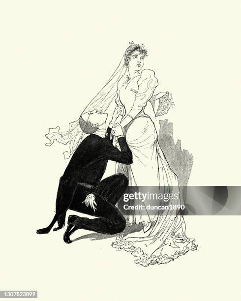 illustrations, cliparts, dessins animés et icônes de mariée et marié victoriens, années 1890, 19ème siècle - jeunes mariés