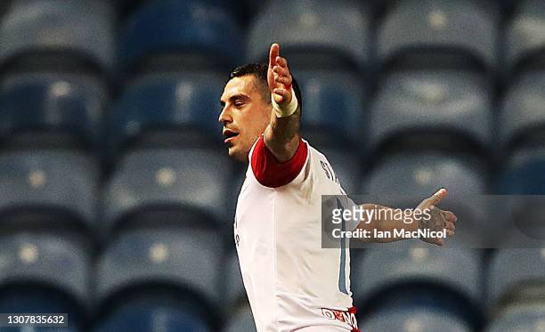 Nicolae Stanciu of Slavia Praha celebrates after scoring their side's second goal during the UEFA Europa League Round of 16 Second Leg match between...