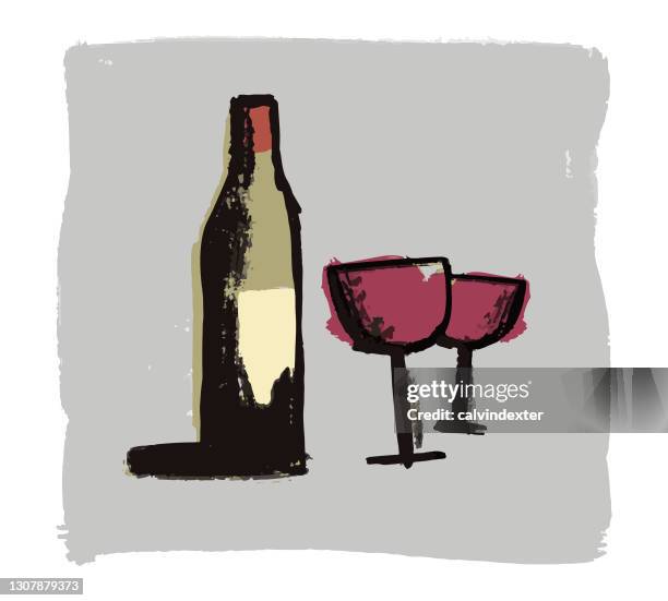 wine illustration - friends dinner stock illustrations