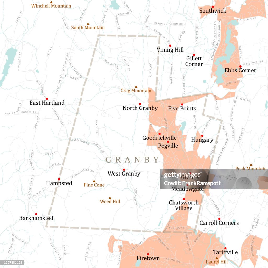 CT Hartford Granby Vector Road Map
