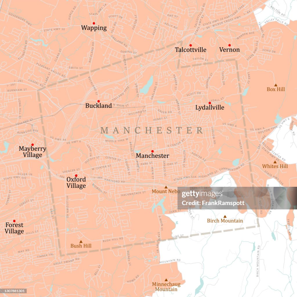 CT Hartford Manchester Vector Road Map