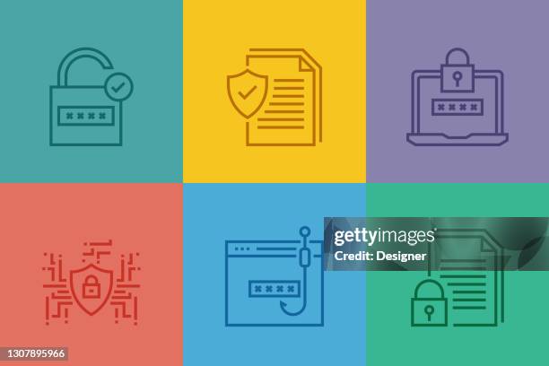 cyber security, data security related line icons. vector outline symbol illustration. - padlock stock illustrations
