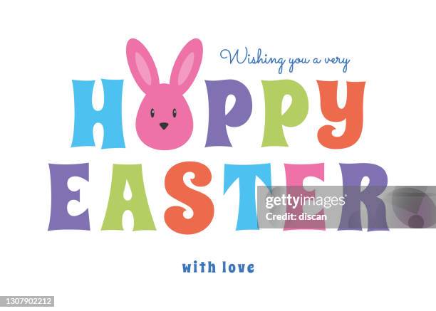 easter greeting card with cute bunny. hoppy easter holiday card template. vector illustration. - easter bunny letter stock illustrations