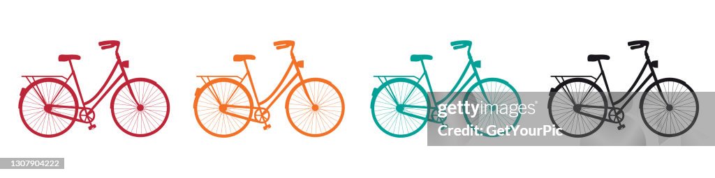 De Reeks van het Pictogram van het Silhouet van de fiets - Vectorillustraties die op Witte Achtergrond worden geïsoleerd