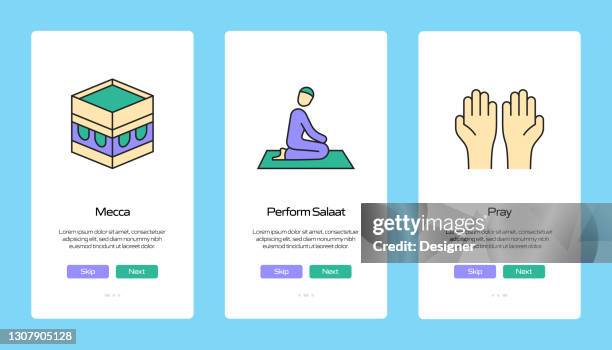 ramadan concept onboarding mobile app page screen with flat icons. ux, ui design template vector illustration - iftar stock illustrations