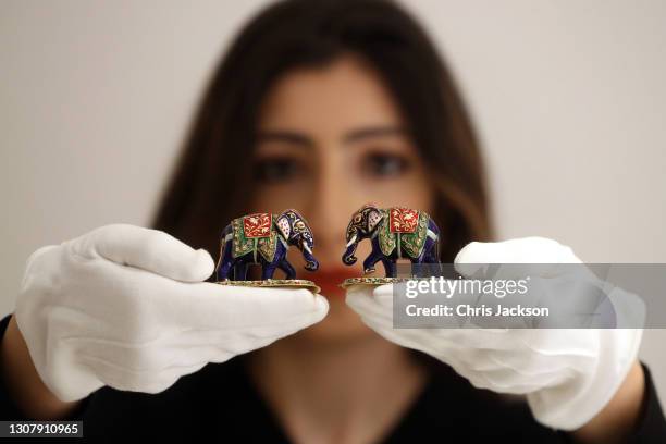 Elephants, an anniversary present from Louis Mountbatten, 1st Earl Mountbatten of Burma to his wife Edwina Ashley are displayed during a photocall...